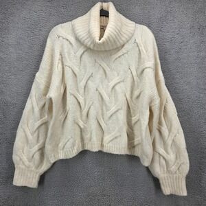 Madewell Ivory Cable Knit Turtleneck Sweater Womens Large Oversized Chunky L